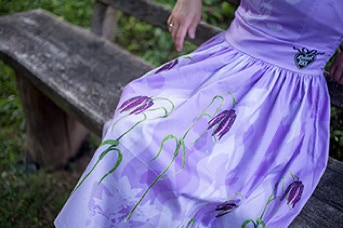 Digitaler Texttildruck Rock „Schachblume“