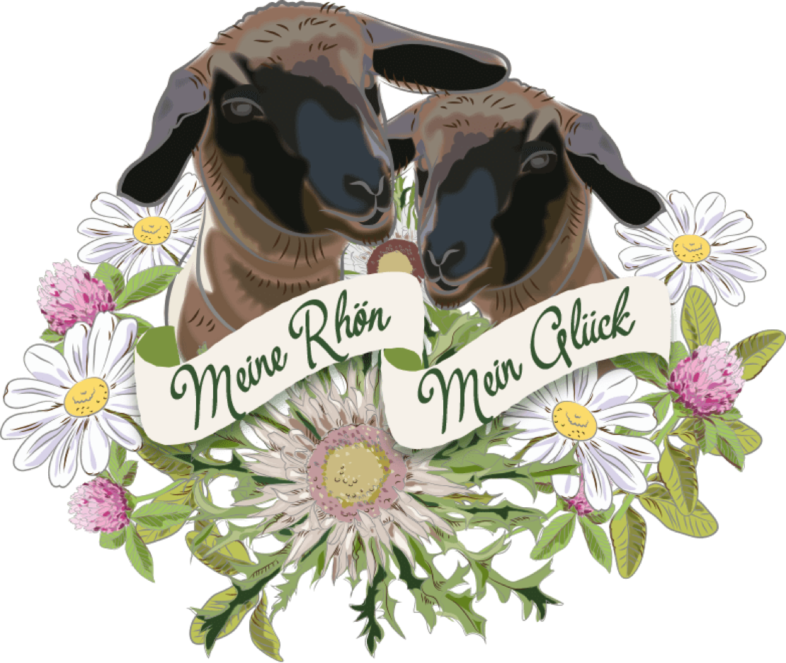 Illustration Rhön-Schafe, Silberdistel, Wiesenblumen als Vektorgrafik